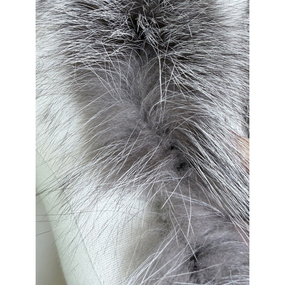 Vintage Genuine Silver Fox Fur Collar Scarf Stole Gray Black Satin Lined - Picture 3 of 8